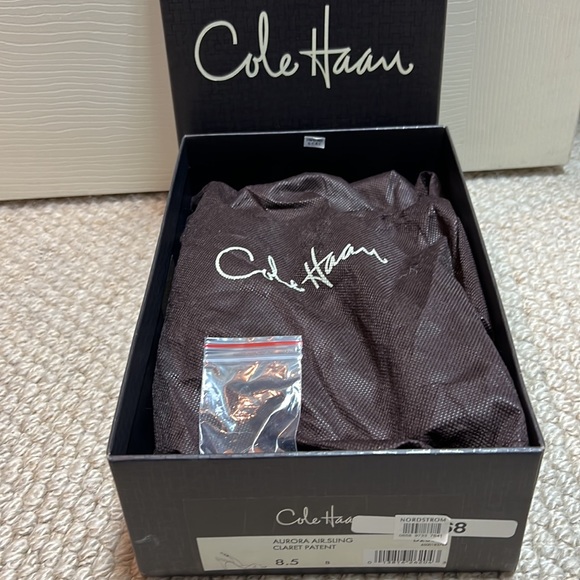 Cole Haan Aurora Air.Sling Peep Toe Shoes In Claret Patent Leather Size 8.5 - Picture 7 of 8